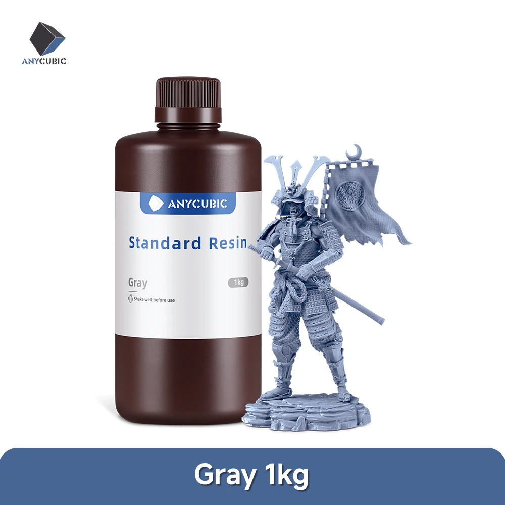 ANYCUBIC Standard UV Resin 405nm, 1 kg Bottle (Translucent Colors), 1kg Gray