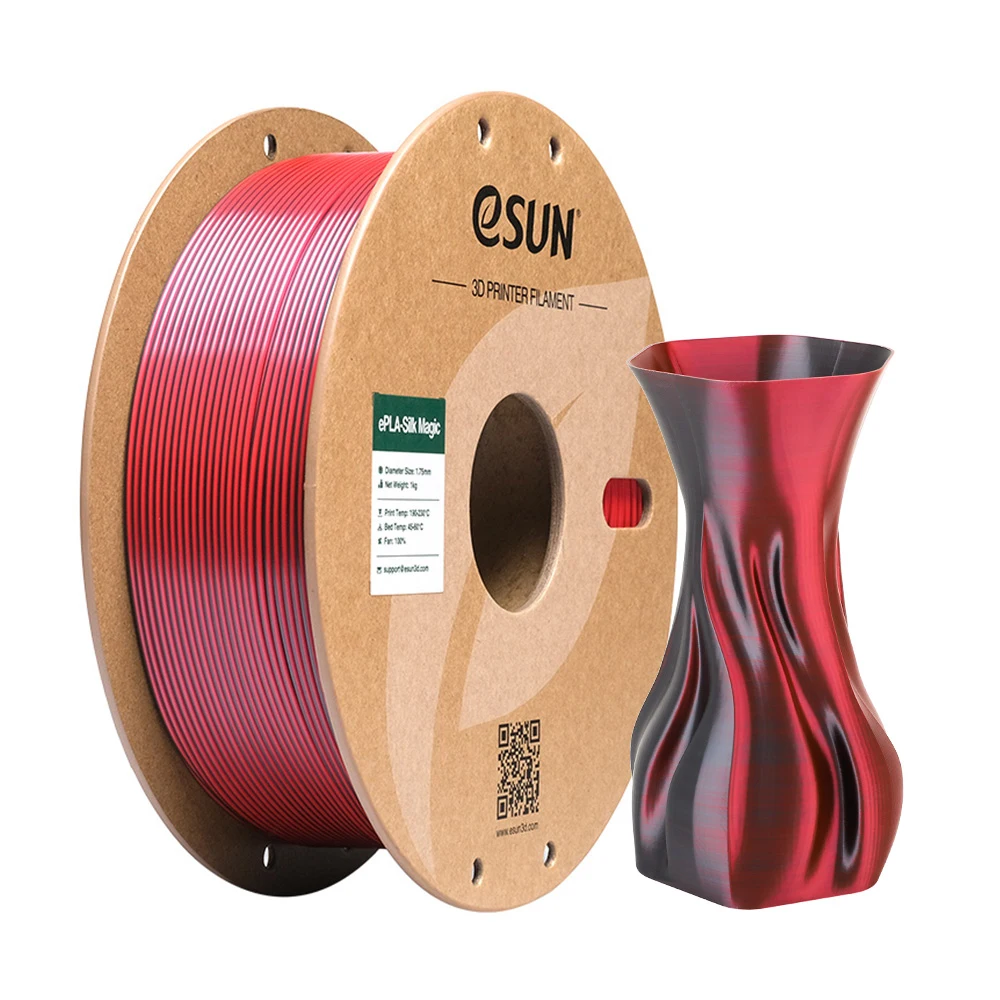 eSUN Magic Silk PLA Filament 1.75mm, Dual & Tri-Color, 1 kg, Black Red