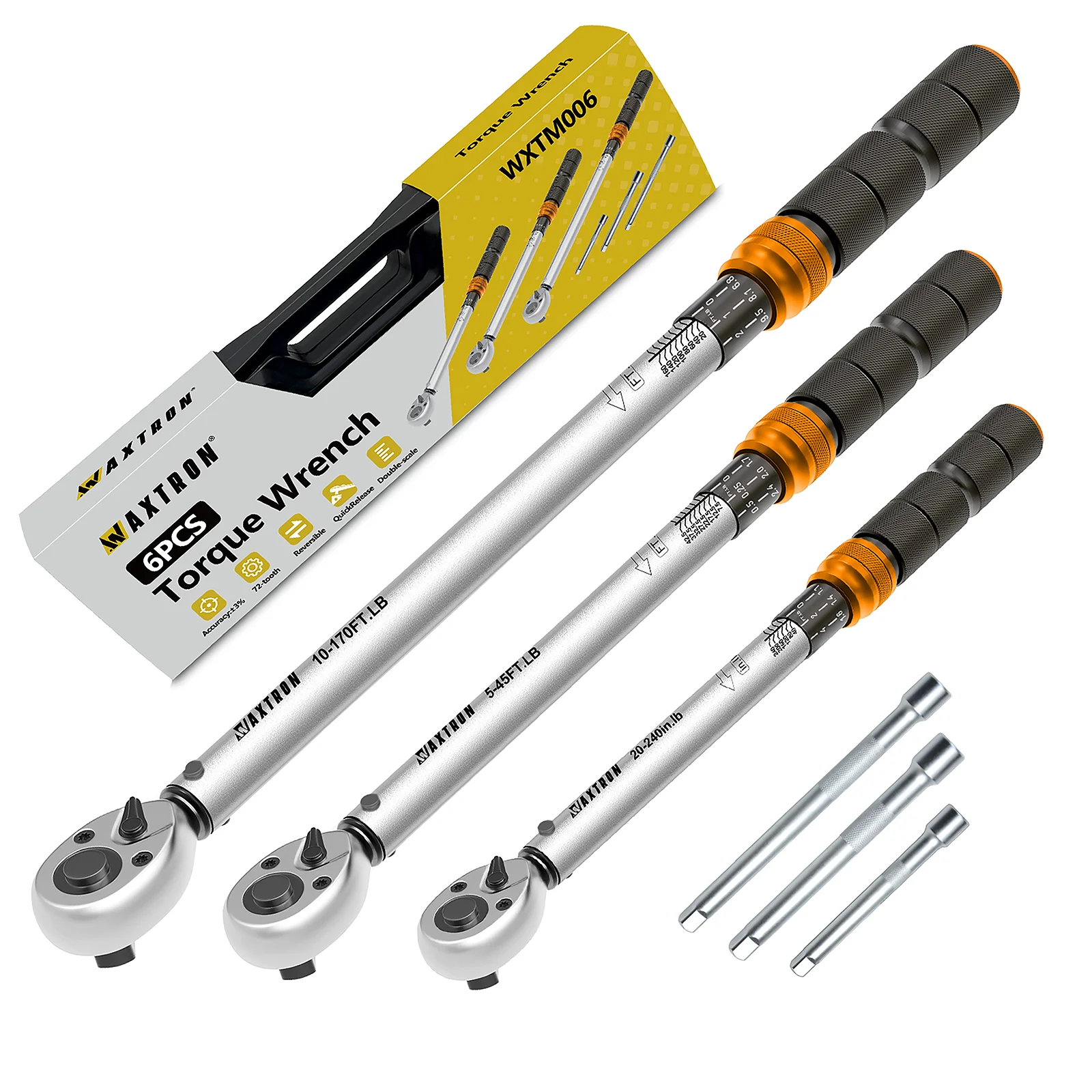 Waxtron Click Torque Wrench, 1/4", 3/8" or 1/2" Drive