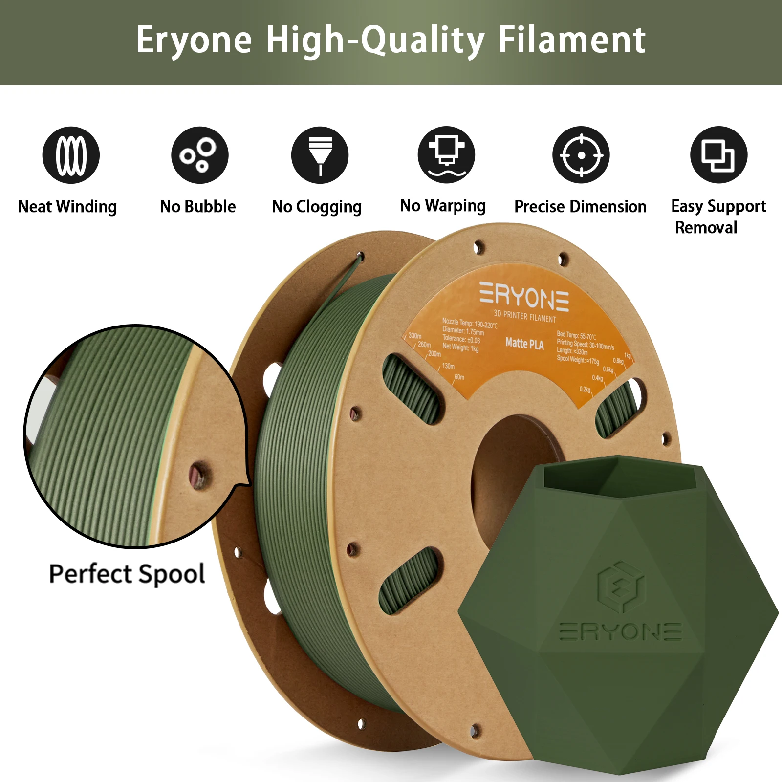 ERYONE Matte PLA Filament 1.75mm, 5 kg (5 × 1 kg) – photo 2
