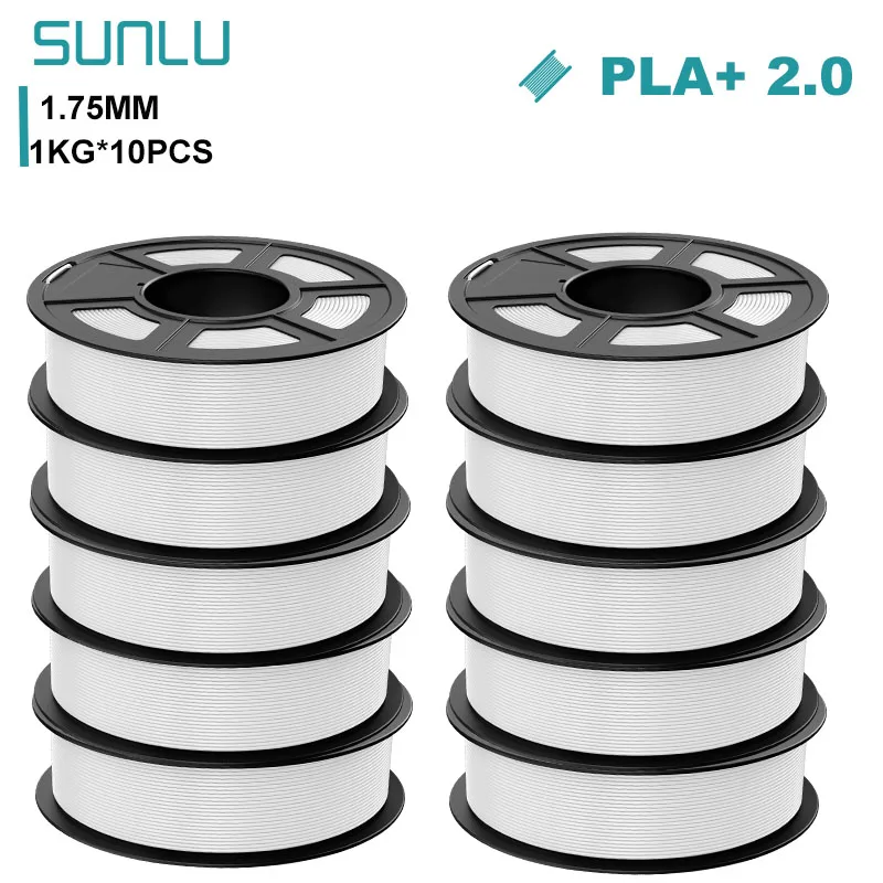 SUNLU PLA+ 2.0 Filament 1.75mm, 10 kg (10 × 1 kg), PLAplus 2.0 White