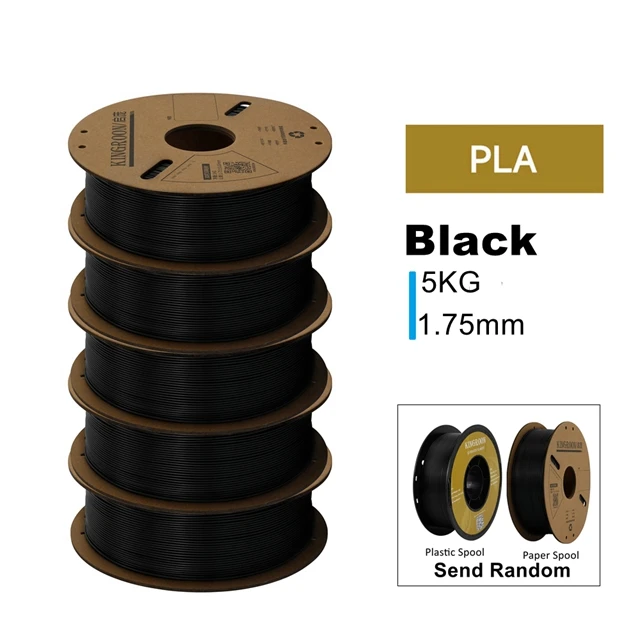 KINGROON PLA, PETG & ABS Filament 1.75mm, 5 kg Single-Color Packs, PLA Black 5KG