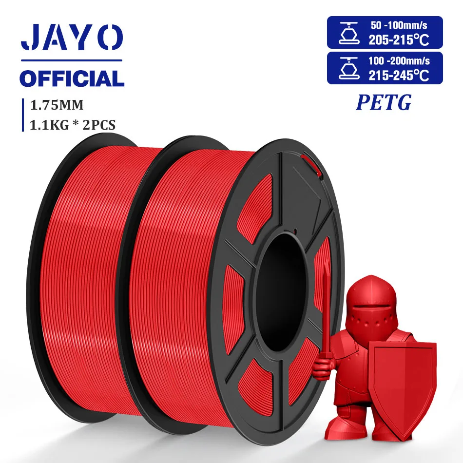 JAYO PETG, PLA & TPU Filament 1.75mm, 2-Roll Packs, PETG Red