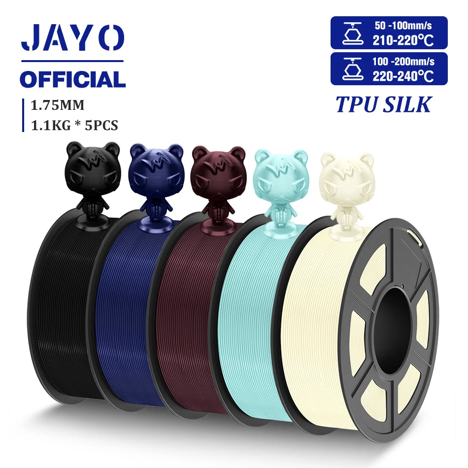 JAYO TPU Silk and Silk PLA+ Filament 1.75mm, 5-Roll Sets