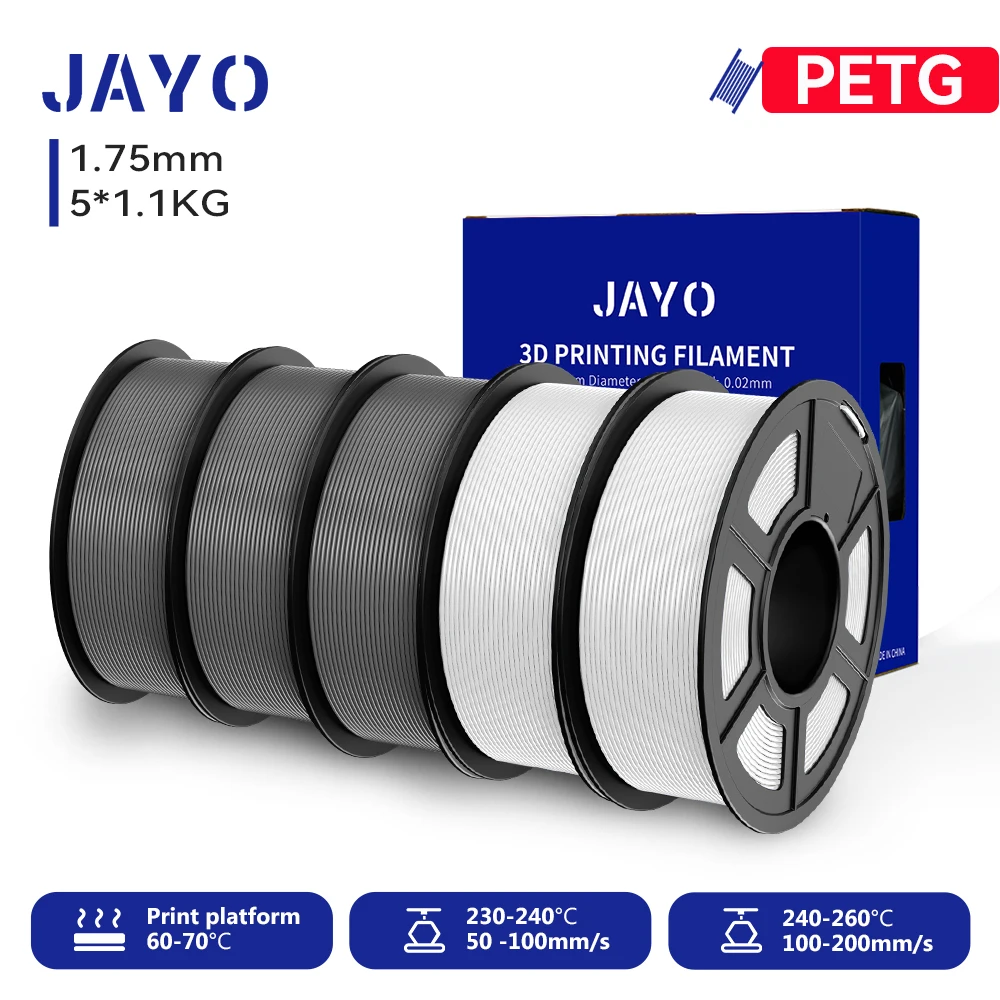 JAYO PETG Filament 1.75mm, 5-Roll Sets (5 × 1.1 kg), PETG-2WT3GY