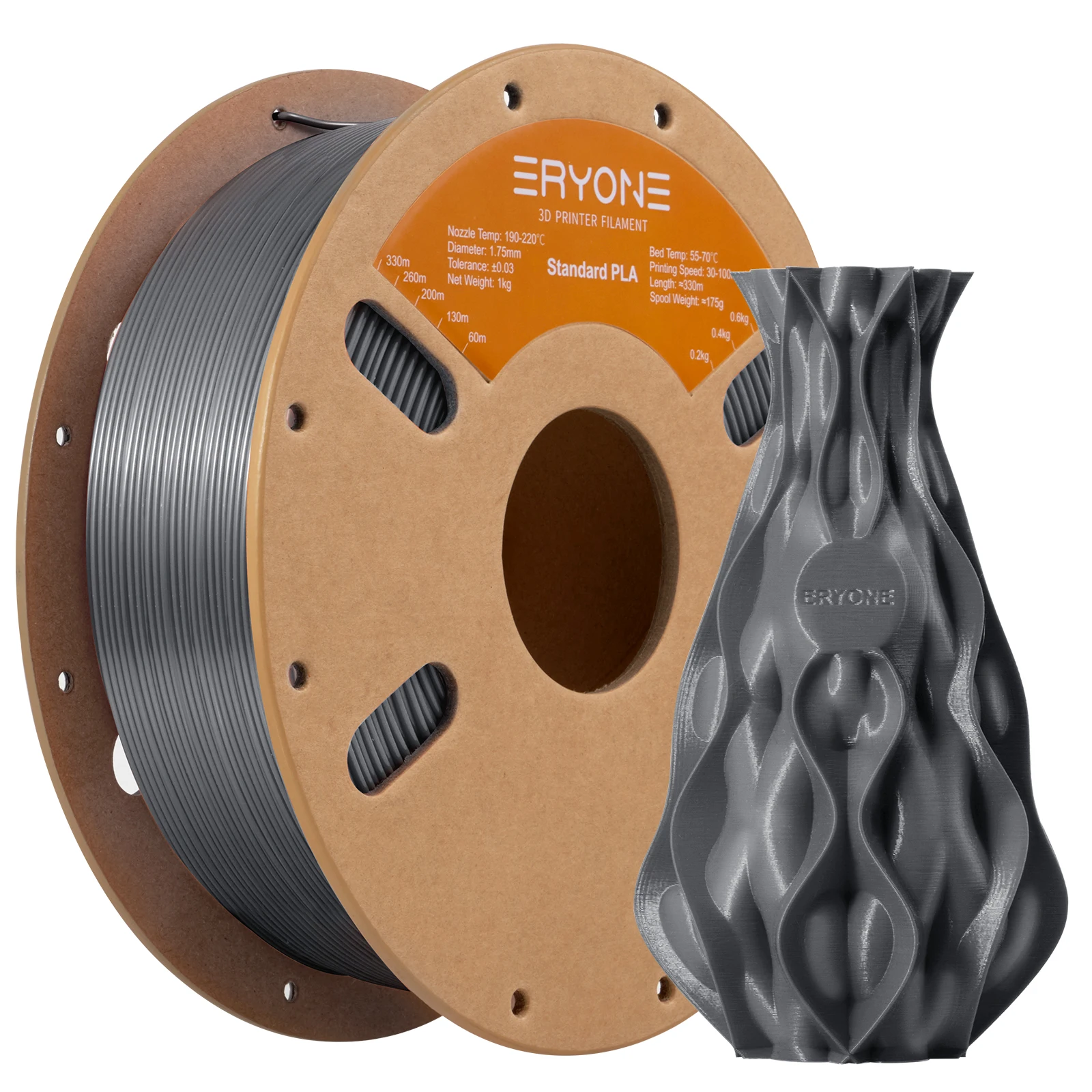 ERYONE Standard PLA Filament 1.75mm, 1 kg Spool, Silver