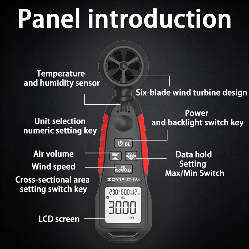 ZOYI ZT-FS1 Mini Anemometer with Temperature & Humidity – photo 4
