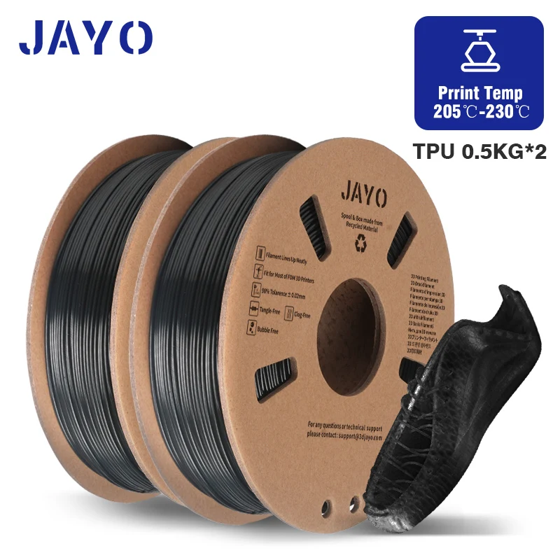JAYO PETG, PLA & TPU Filament 1.75mm, 2-Roll Packs, TPU Black 1KG