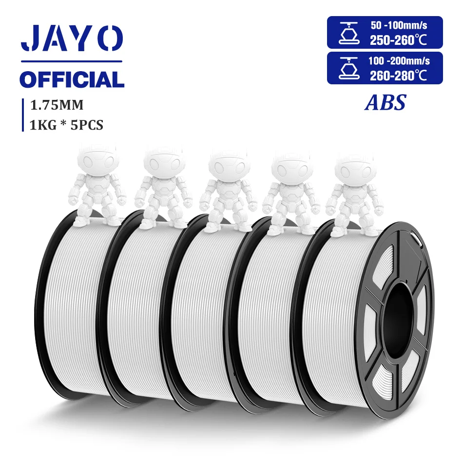 JAYO ABS Filament 1.75mm, 5 Rolls, ABS White 5Rolls