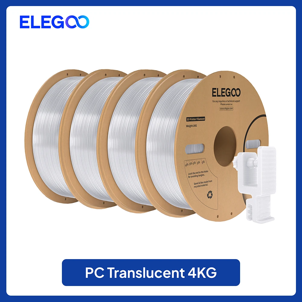 ELEGOO PC Polycarbonate Filament 1.75mm, 2 kg or 4 kg, 4KG Transparent