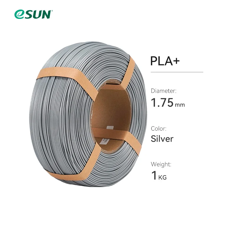 eSUN PLA+ Filament 1.75mm, 1 kg Refill or Spool, Silver