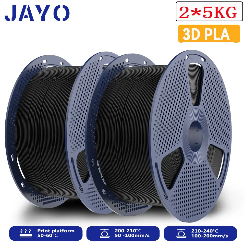 JAYO PLA Filament 1.75mm, 2 × 5 kg Large Spools, PLA-2BK-10KG