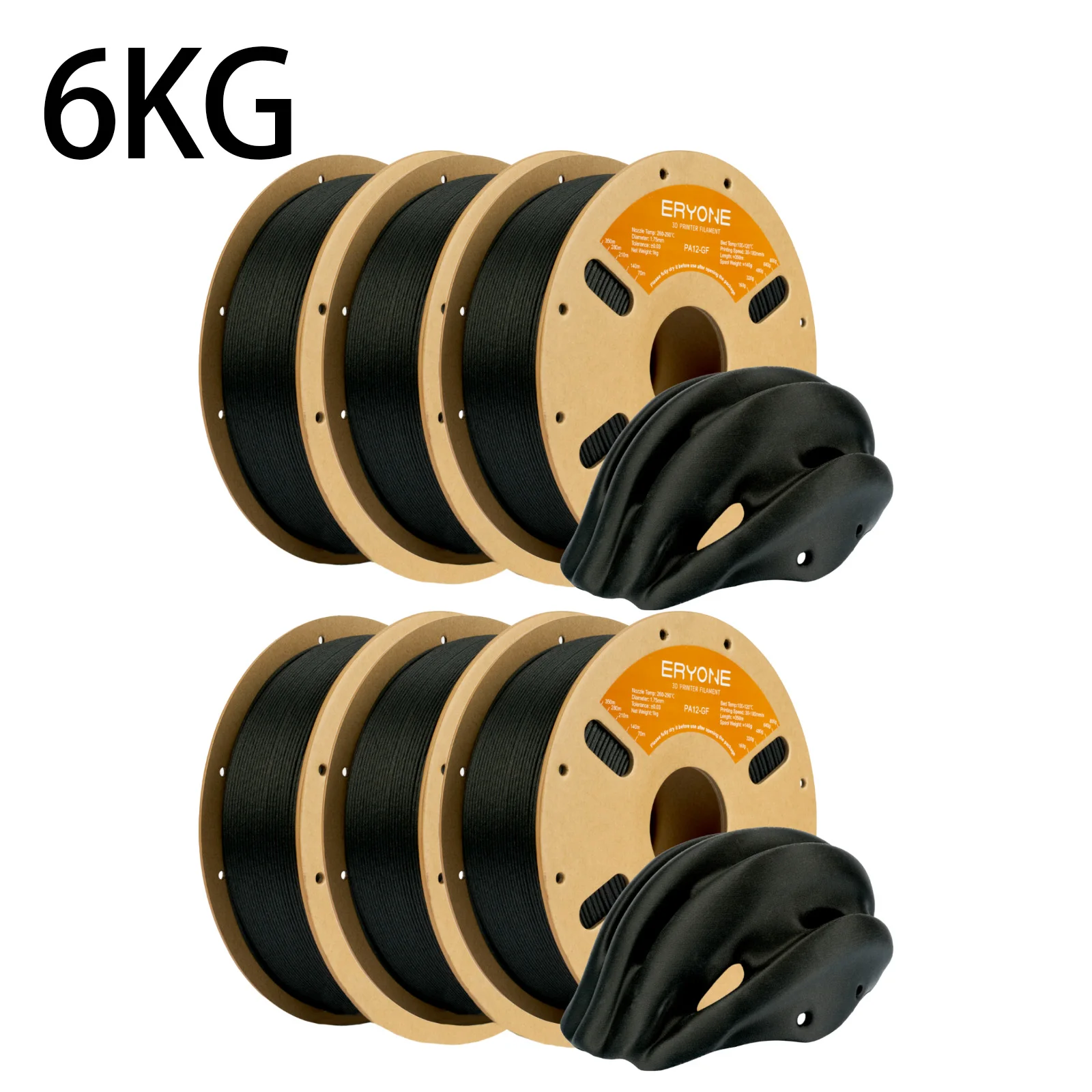 ERYONE PA12 Glass Fiber Nylon Filament 1.75mm, Black, Black-6kg