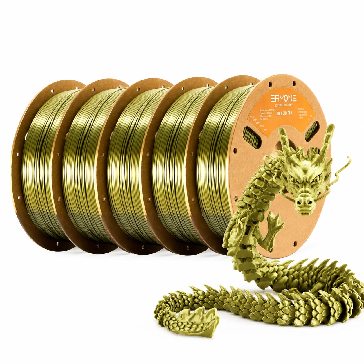 ERYONE Ultra Silk PLA Filament 1.75mm, 5 kg (5 × 1 kg), Bronze 5KG