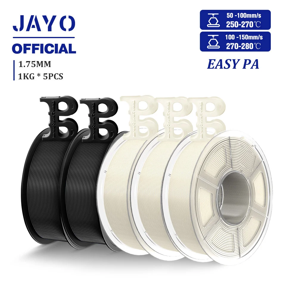 JAYO Easy PA Nylon Filament 1.75mm, 5 or 10 Rolls, Easy PA 2BK 3WT