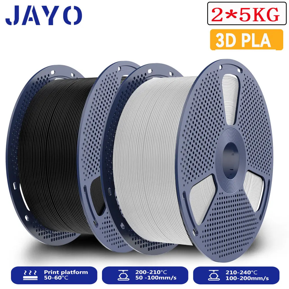 JAYO PLA Filament 1.75mm, 2 × 5 kg Large Spools, PLA-BKWT-10KG