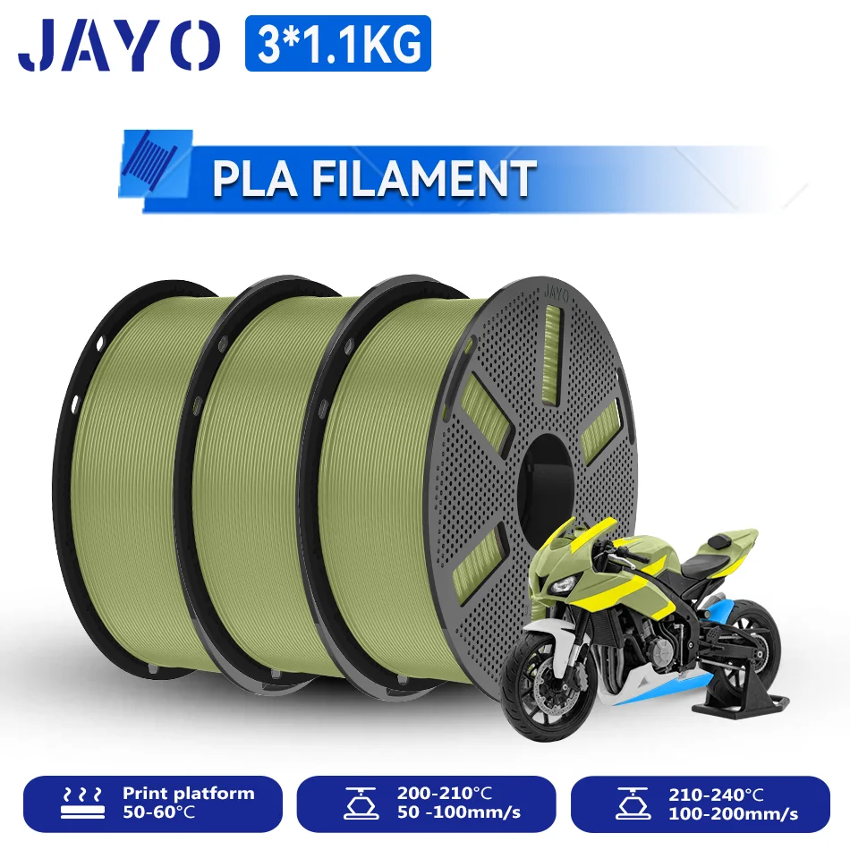 JAYO PLA Filament 1.75mm, 3 × 1.1 kg Single-Color Packs, 3DM