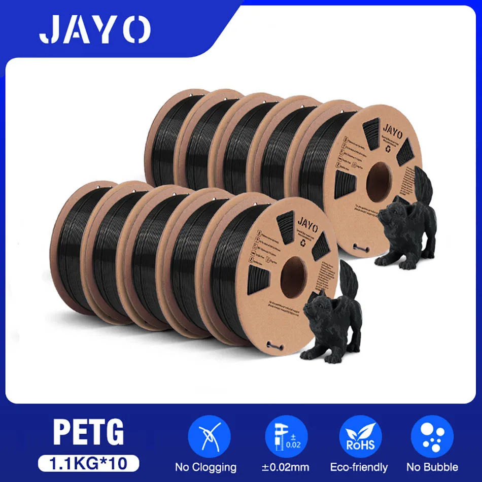 JAYO PLA or PETG Filament 1.75mm, Black, 10 Rolls, PETG Black 10rolls