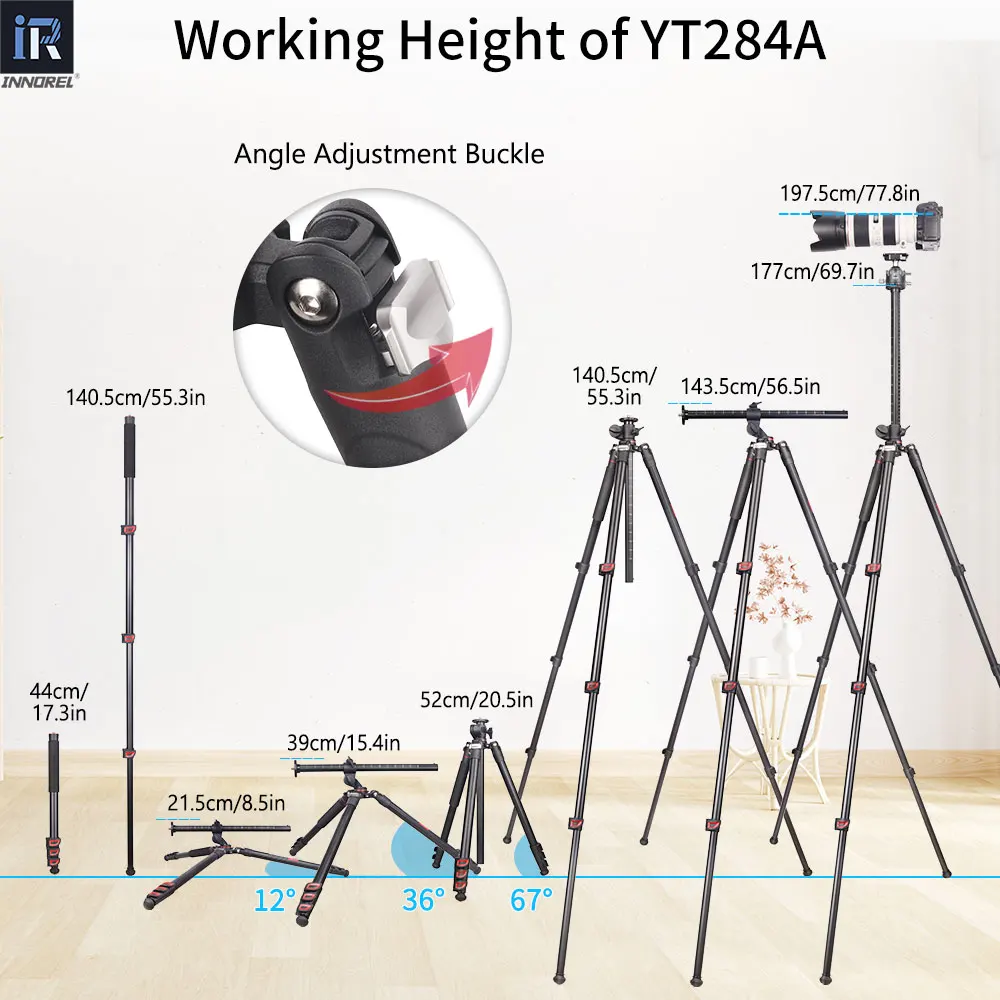 INNOREL YT284A Horizontal Center Column Tripod, 69.7" Max Height – photo 6