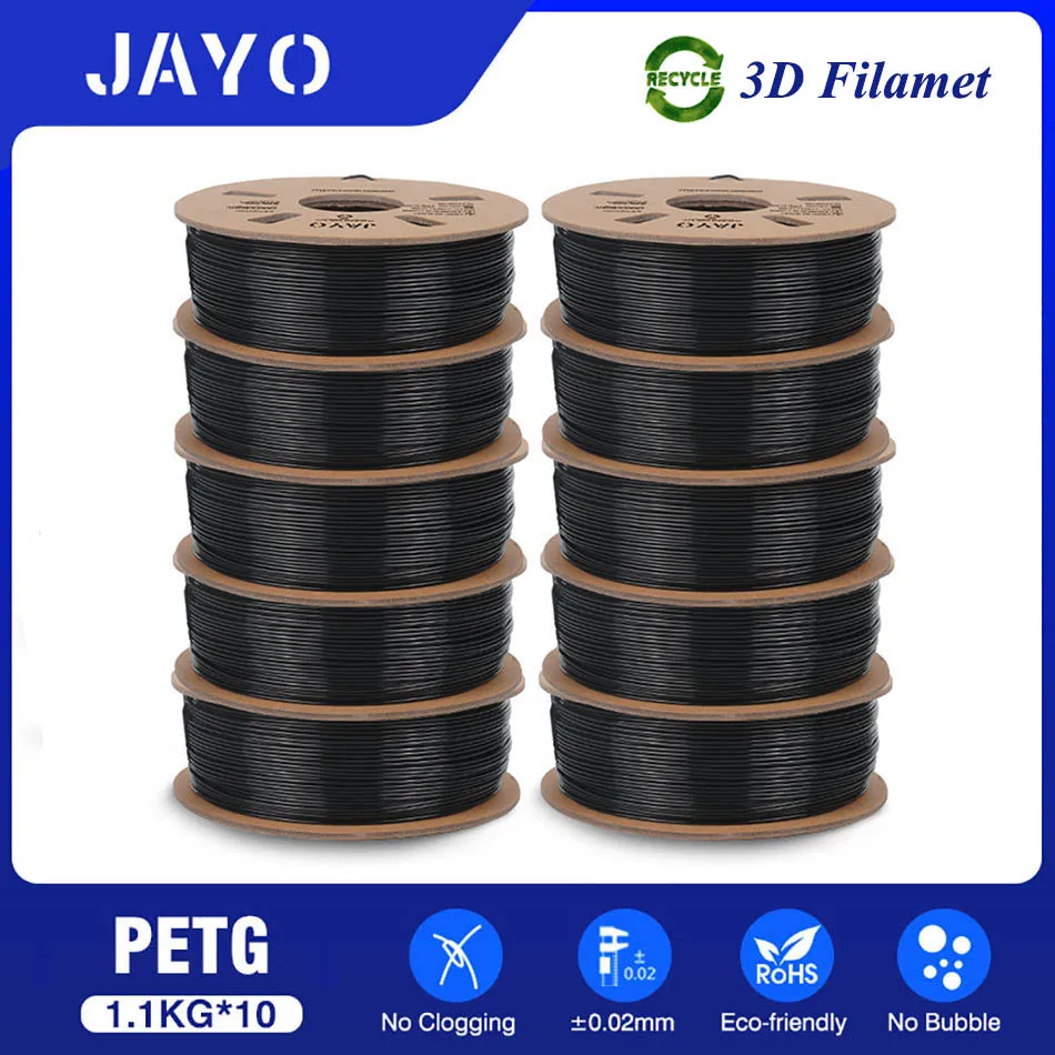 JAYO PLA / PLA+ / PETG Filament 1.75mm, Black, 10 Spools