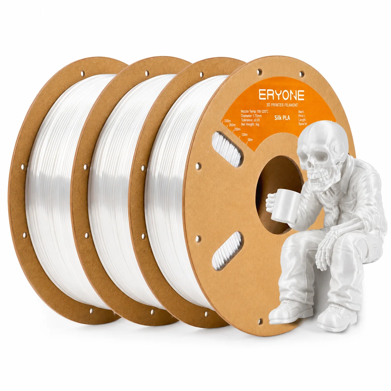 ERYONE Silk PLA Filament 1.75mm, 3 kg (3 × 1 kg), Silk White 3KG