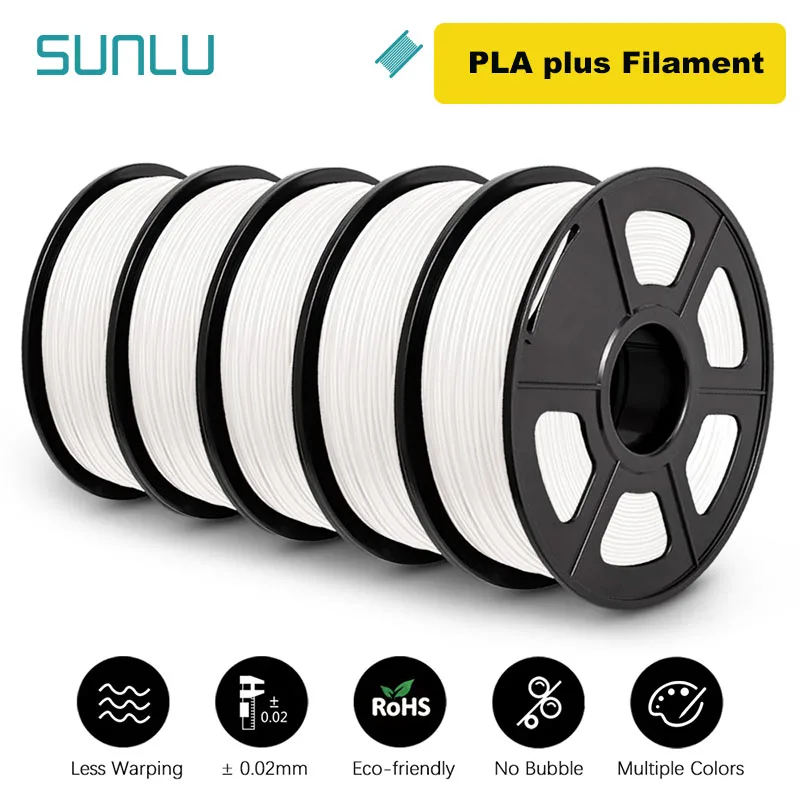 SUNLU PLA / PLA+ / PETG Filament 1.75mm, 5 kg Set, PLA PLUS White