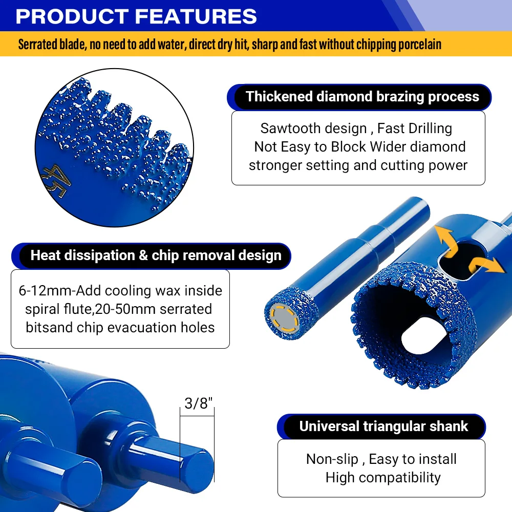 LOZLIN Diamond Core Drill Bit Set for Tile, 10 Pieces (6–50 mm) – photo 7