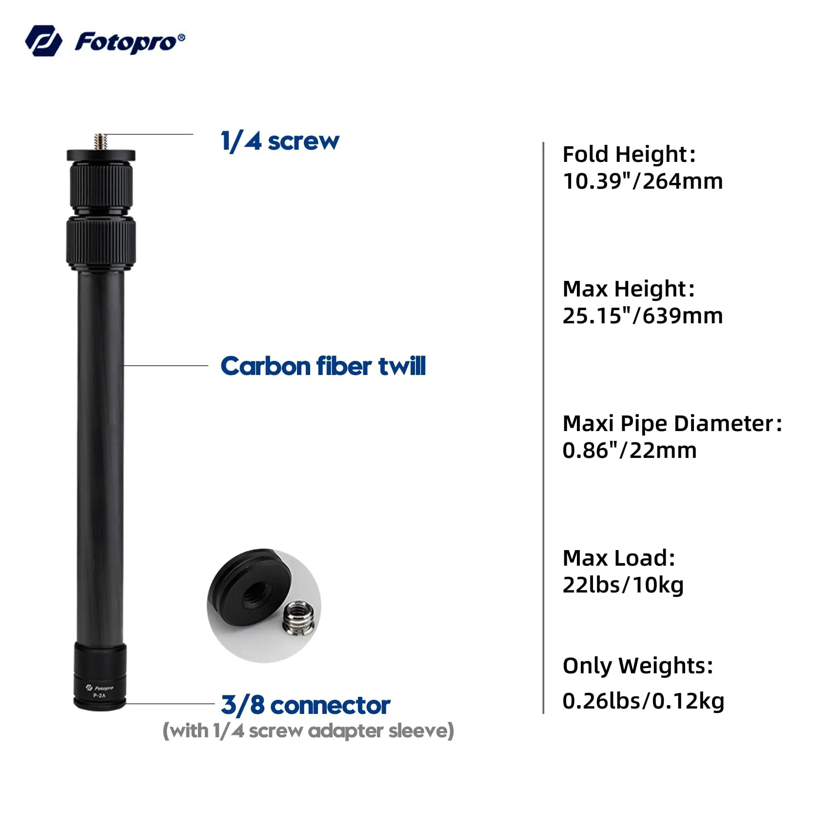 Fotopro P-2A Carbon Fiber Tripod Extension Column, 25" – photo 4