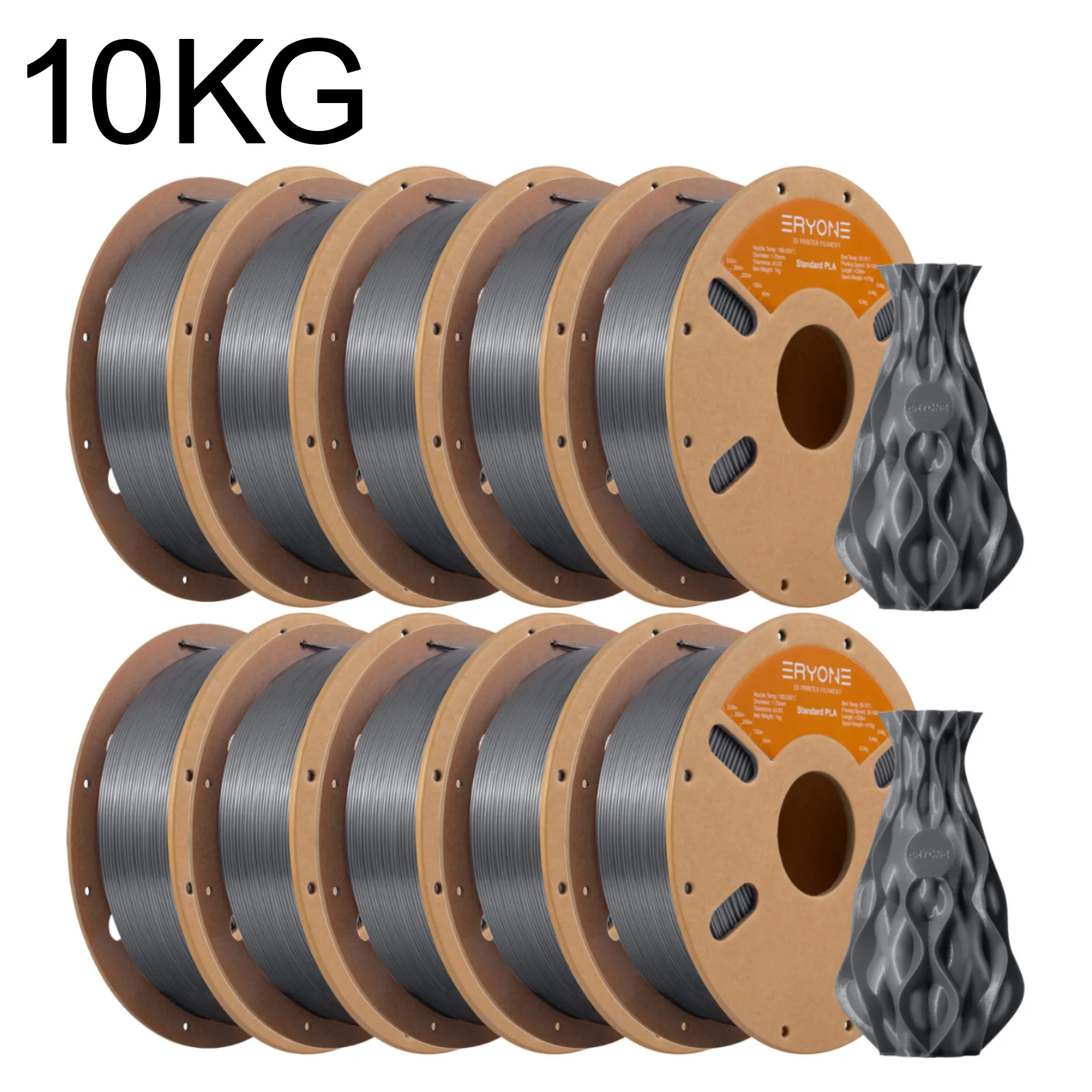 ERYONE Standard PLA Filament 1.75mm, 10 kg (10 × 1 kg), Silver