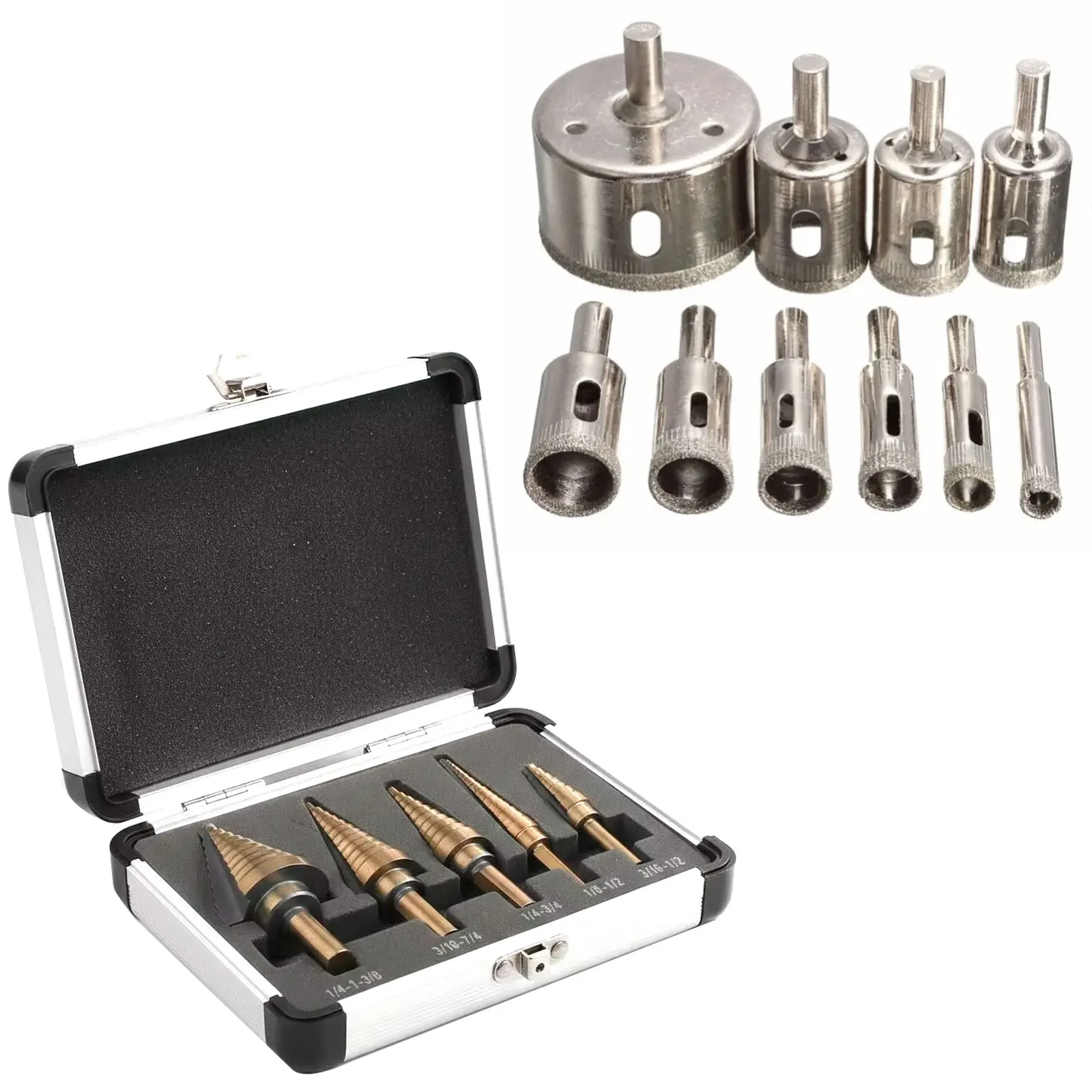 STONEGO Diamond Hole Saw & Cobalt Step Drill Bundle, 15 Pieces, 1set