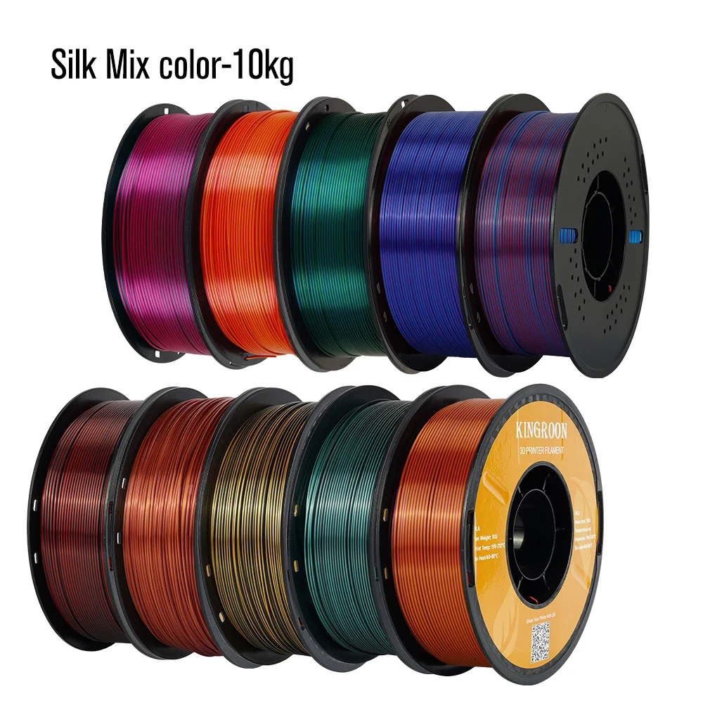 KINGROON Dual Color Silk PLA Filament 1.75mm, 5 kg, 10kg Mix Color Set B