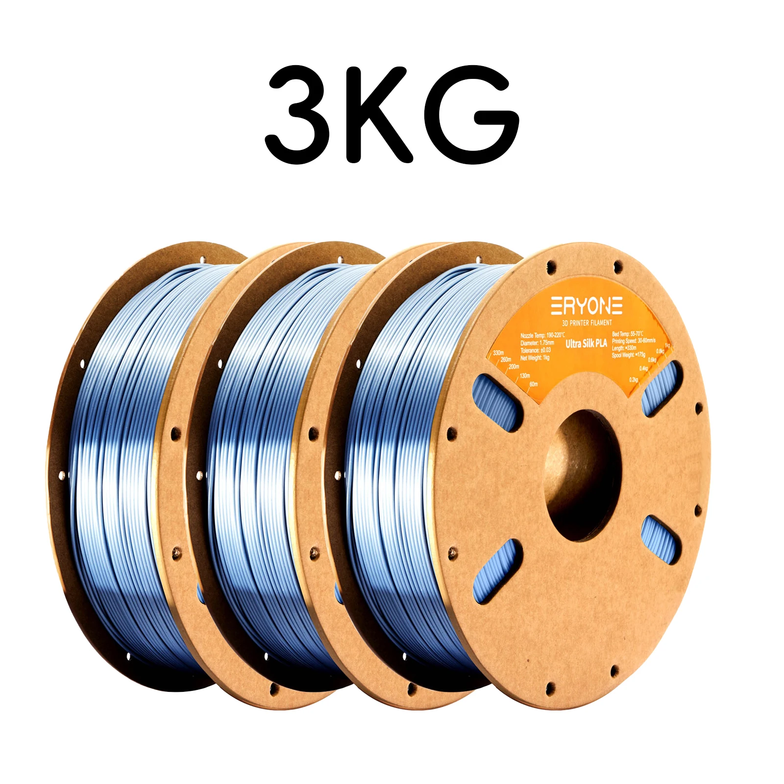 ERYONE Ultra Silk PLA Filament 1.75mm, 3 kg (3 × 1 kg), Silver-3kg