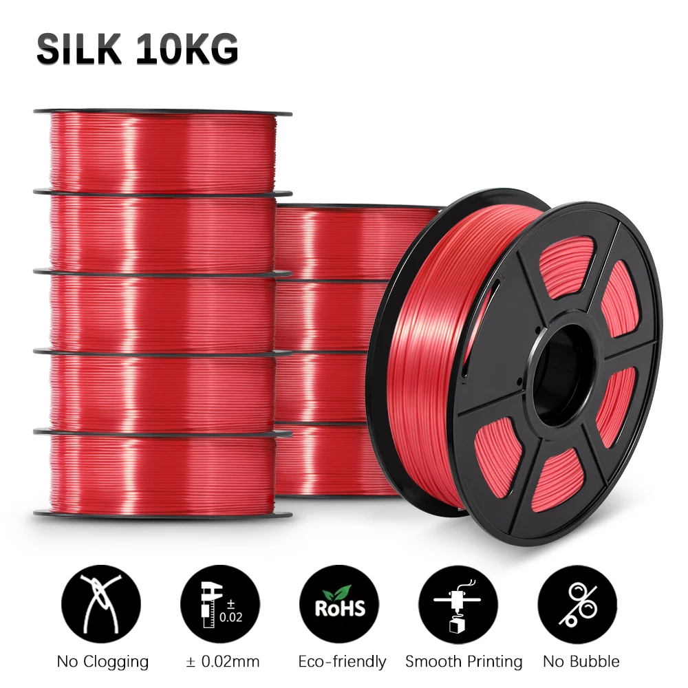 SUNLU Silk PLA Filament 1.75mm, 10 kg (Single, Dual & Tri-Color), SILK RED