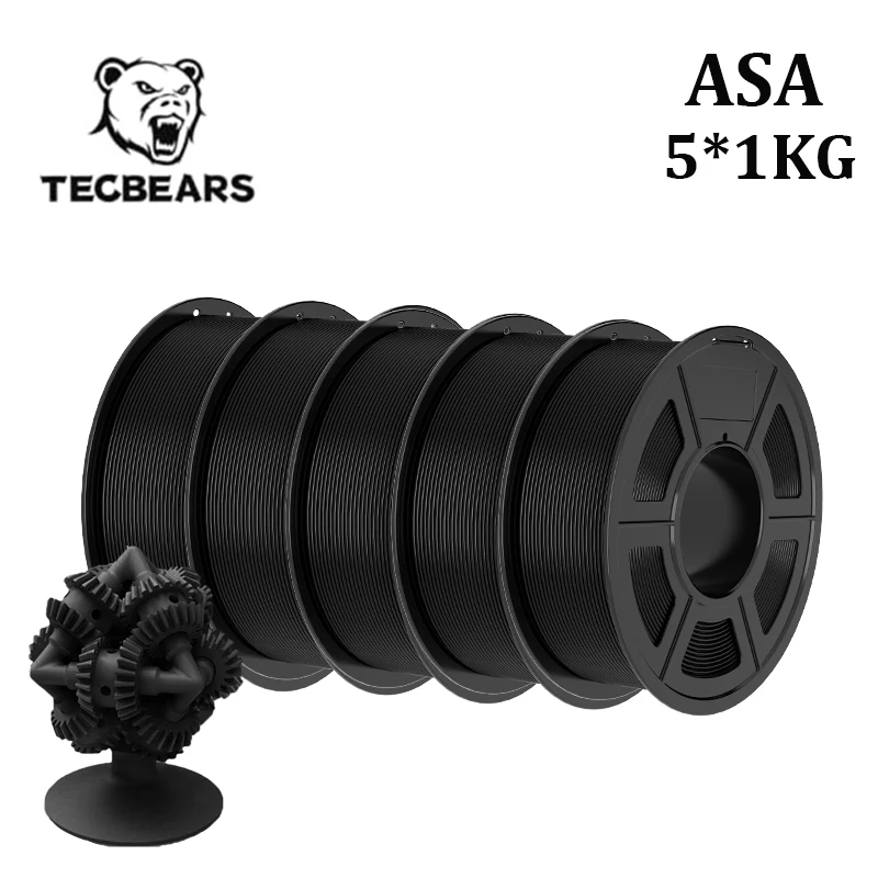TECBEARS ASA Filament 1.75mm, Black, 5 kg (5 × 1 kg)
