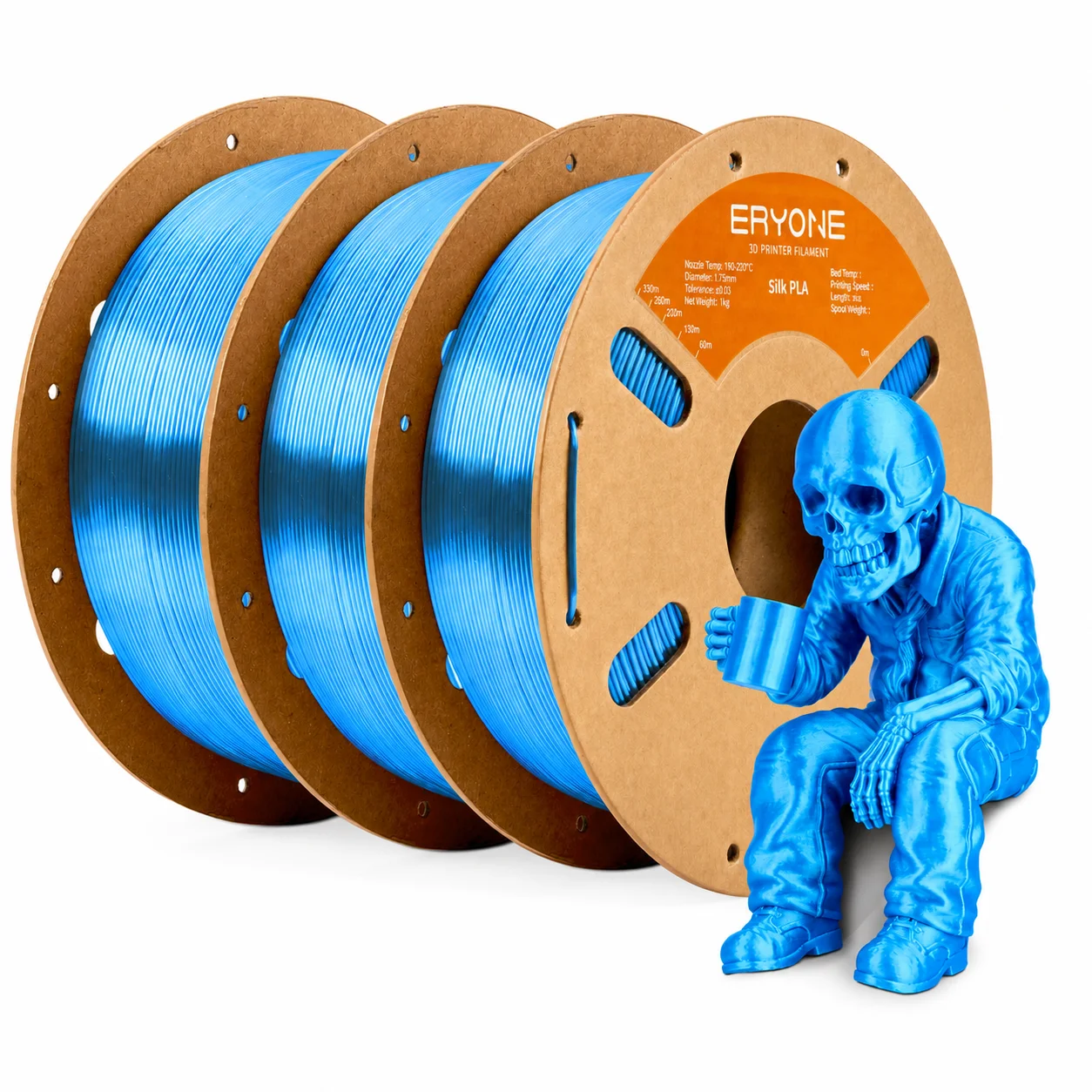 ERYONE Silk PLA Filament 1.75mm, 3 kg (3 × 1 kg), Silk Blue 3KG