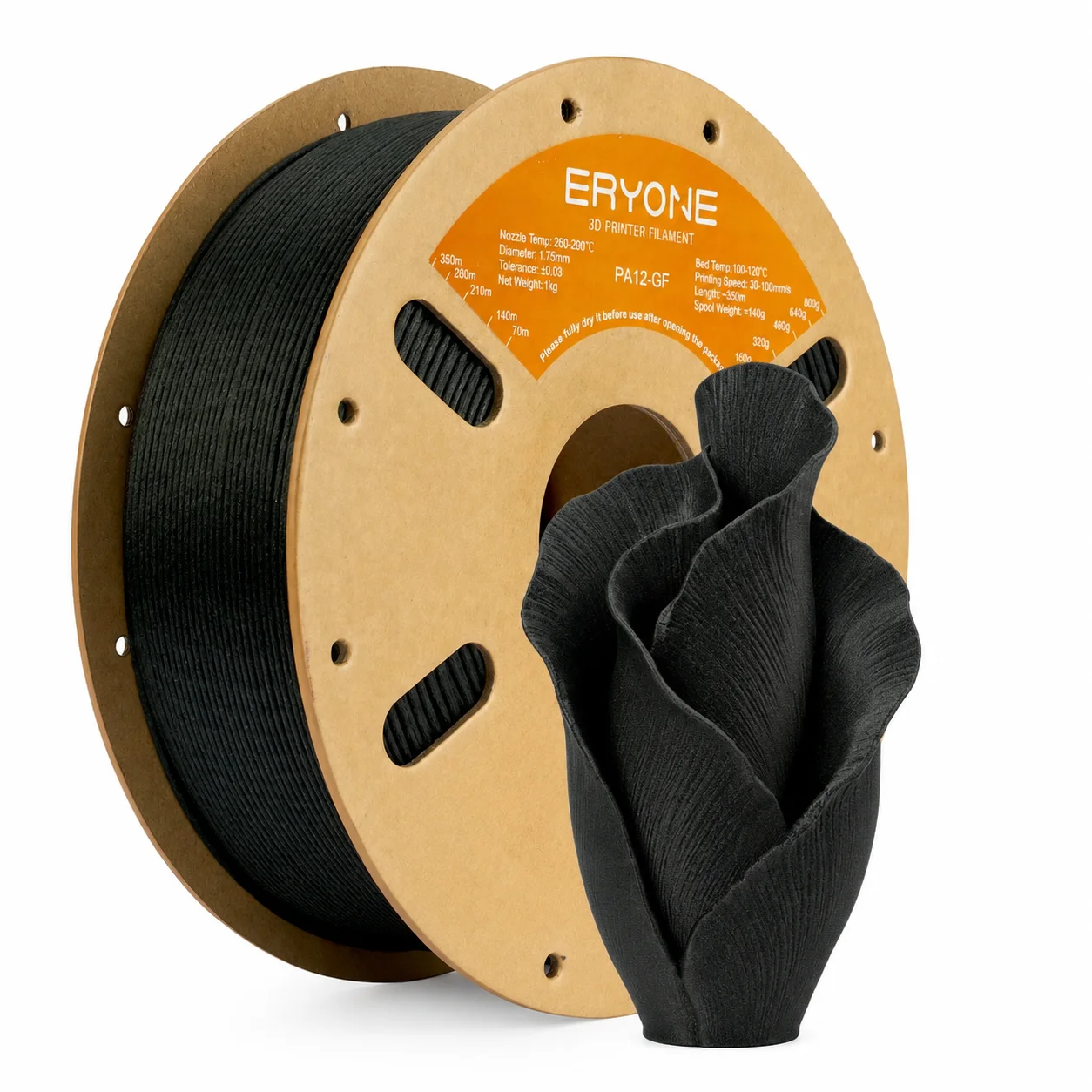 ERYONE PA12 Glass Fiber Nylon Filament 1.75mm, Black