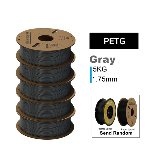 KINGROON PLA, PETG & ABS Filament 1.75mm, 5 kg Single-Color Packs, PETG Gray 5KG