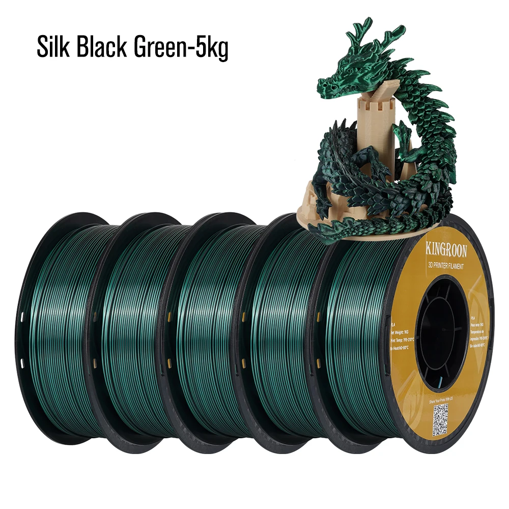KINGROON Dual Color Silk PLA Filament 1.75mm, 5 kg, Silk Black Green