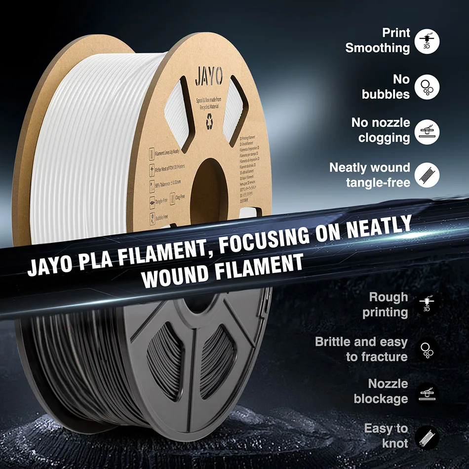JAYO PLA / PLA+ / PETG Filament 1.75mm, Black, 10 Spools – photo 3