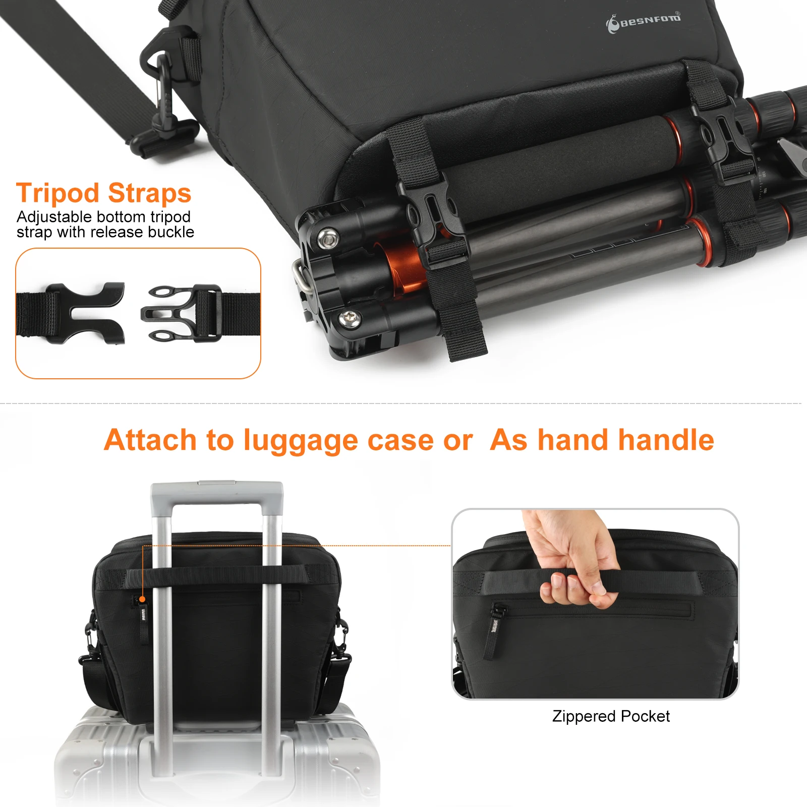 Besnfoto Waterproof Camera Shoulder Bag with Dividers and Tripod Straps – photo 4