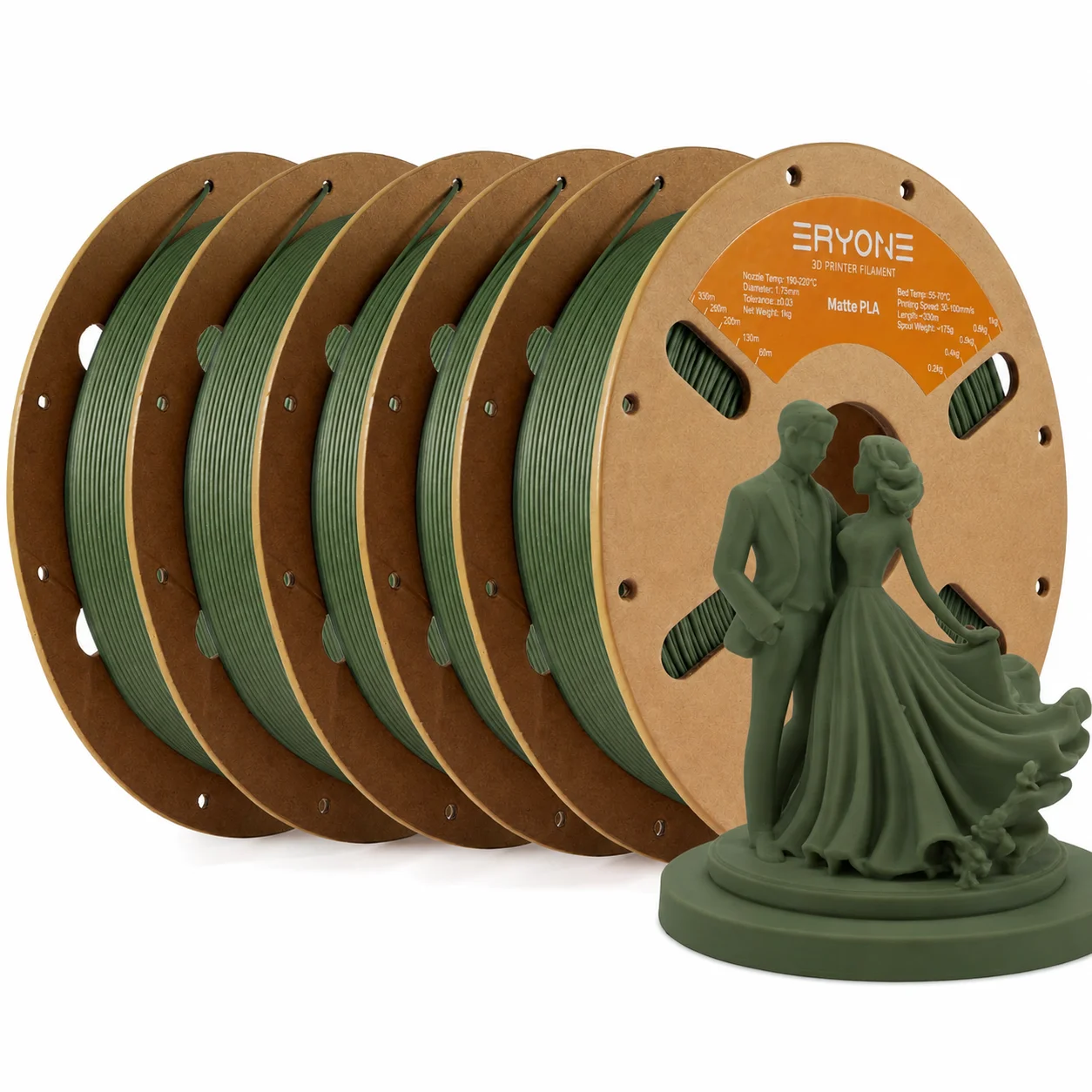 ERYONE Matte PLA Filament 1.75mm, 5 kg (5 × 1 kg)