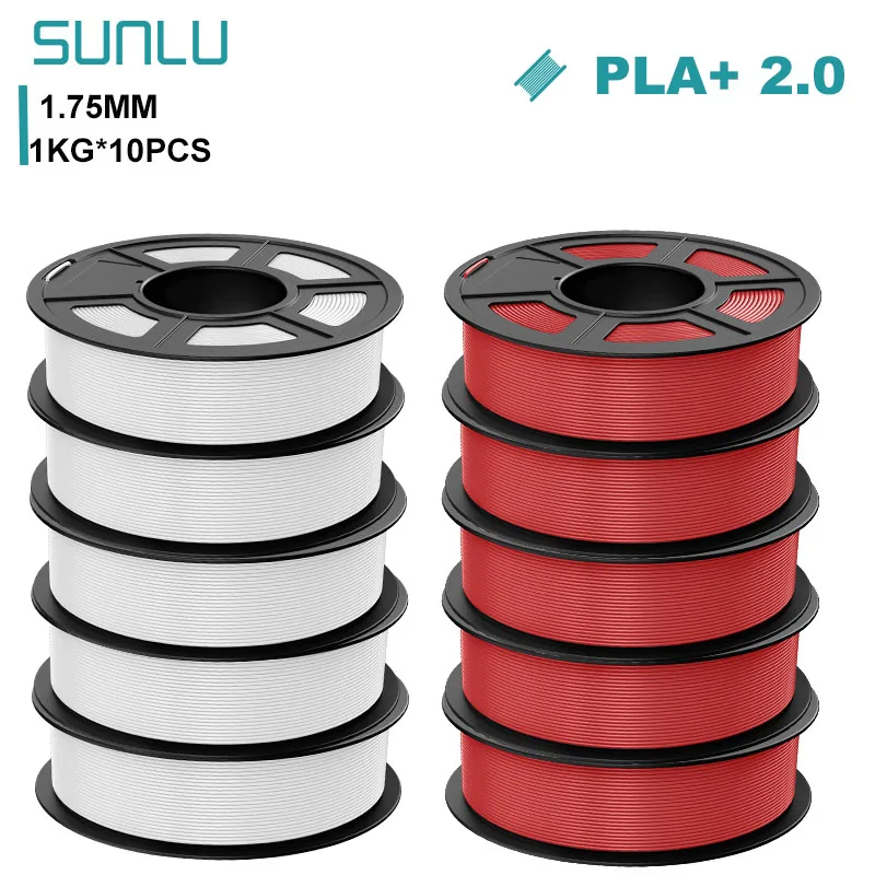 SUNLU PLA+ 2.0 Filament 1.75mm, 10 kg (10 × 1 kg), PLAplus 2.0 5WT 5RD