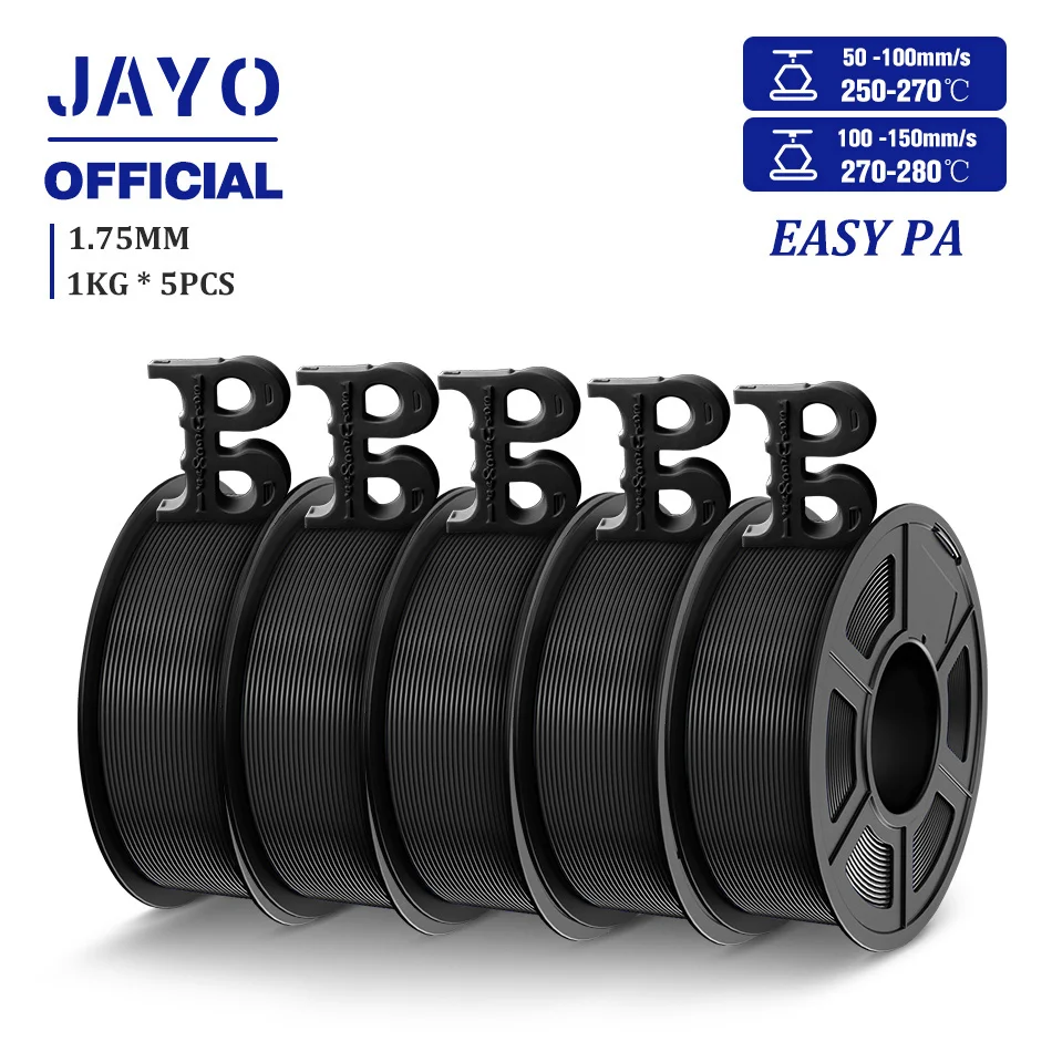 JAYO Easy PA Nylon Filament 1.75mm, 5 or 10 Rolls, 5rolls Easy PA BK