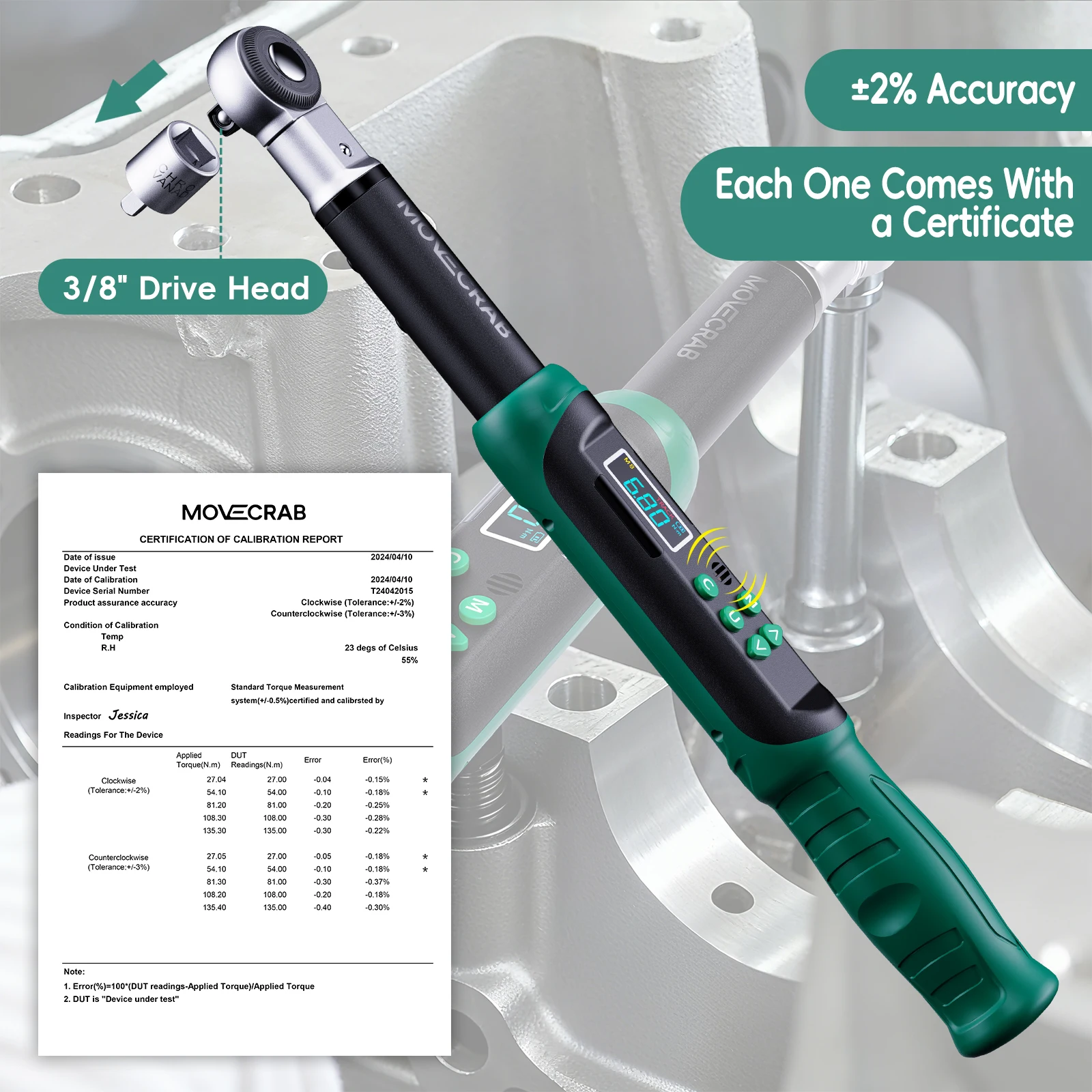 MoveCrab Digital Torque Wrench, 6.8–135 N·m, Interchangeable Heads – photo 4