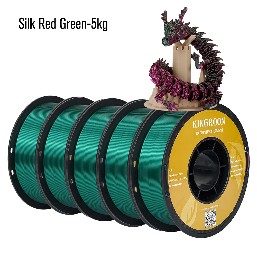 KINGROON Dual Color Silk PLA Filament 1.75mm, 5 kg, Silk Red Green