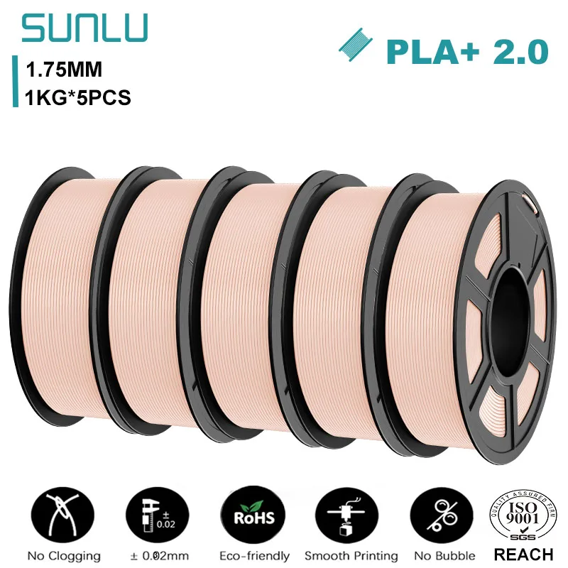 SUNLU PLA+ 2.0 Filament 1.75mm, 5 kg (5 × 1 kg), PLAplus 2.0 Beige