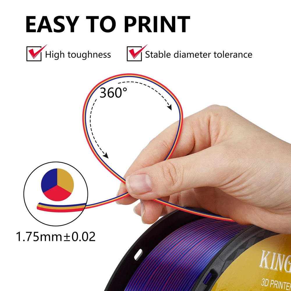 KINGROON Tri-Color Silk PLA Filament 1.75mm, 5 kg – photo 3