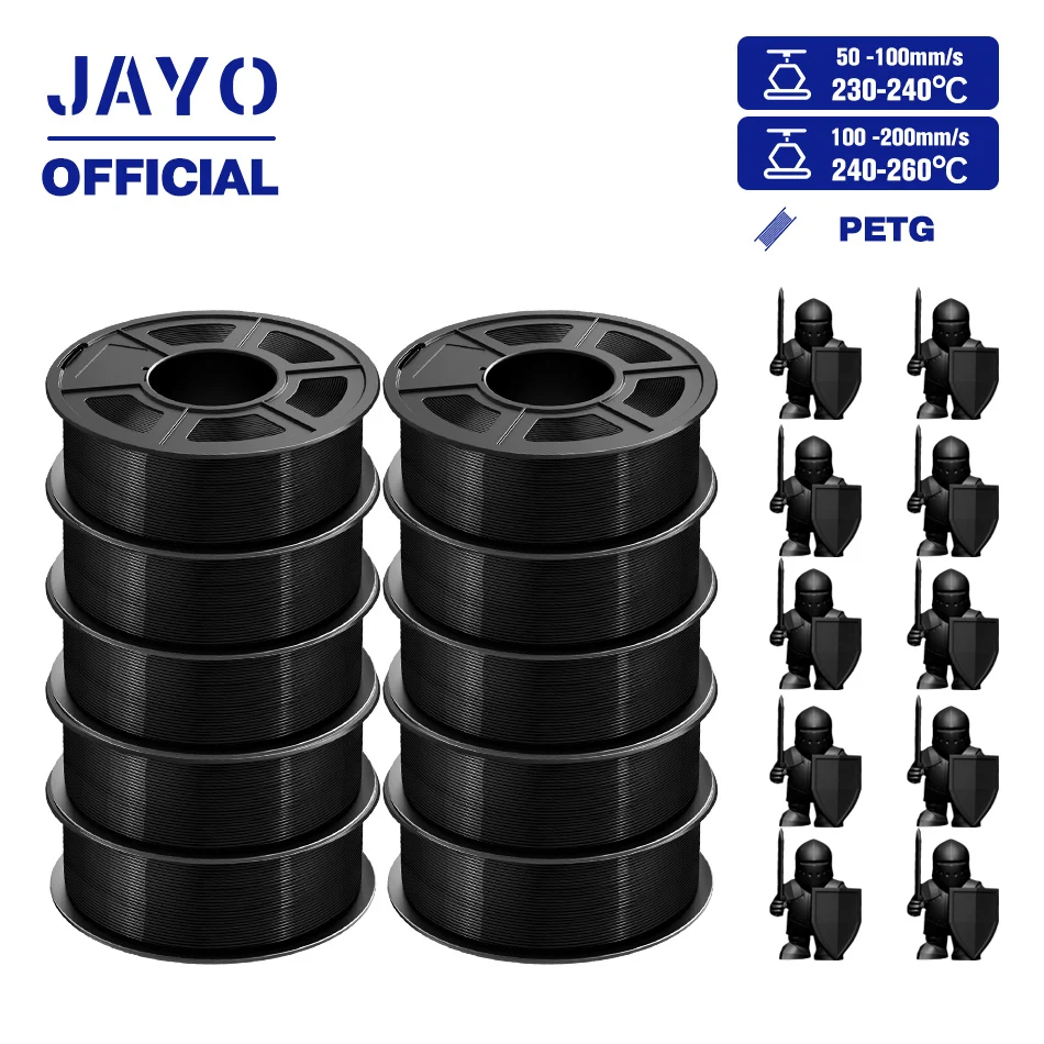 JAYO PETG Filament 1.75mm, 10 Spools, PETG Black 10Rolls