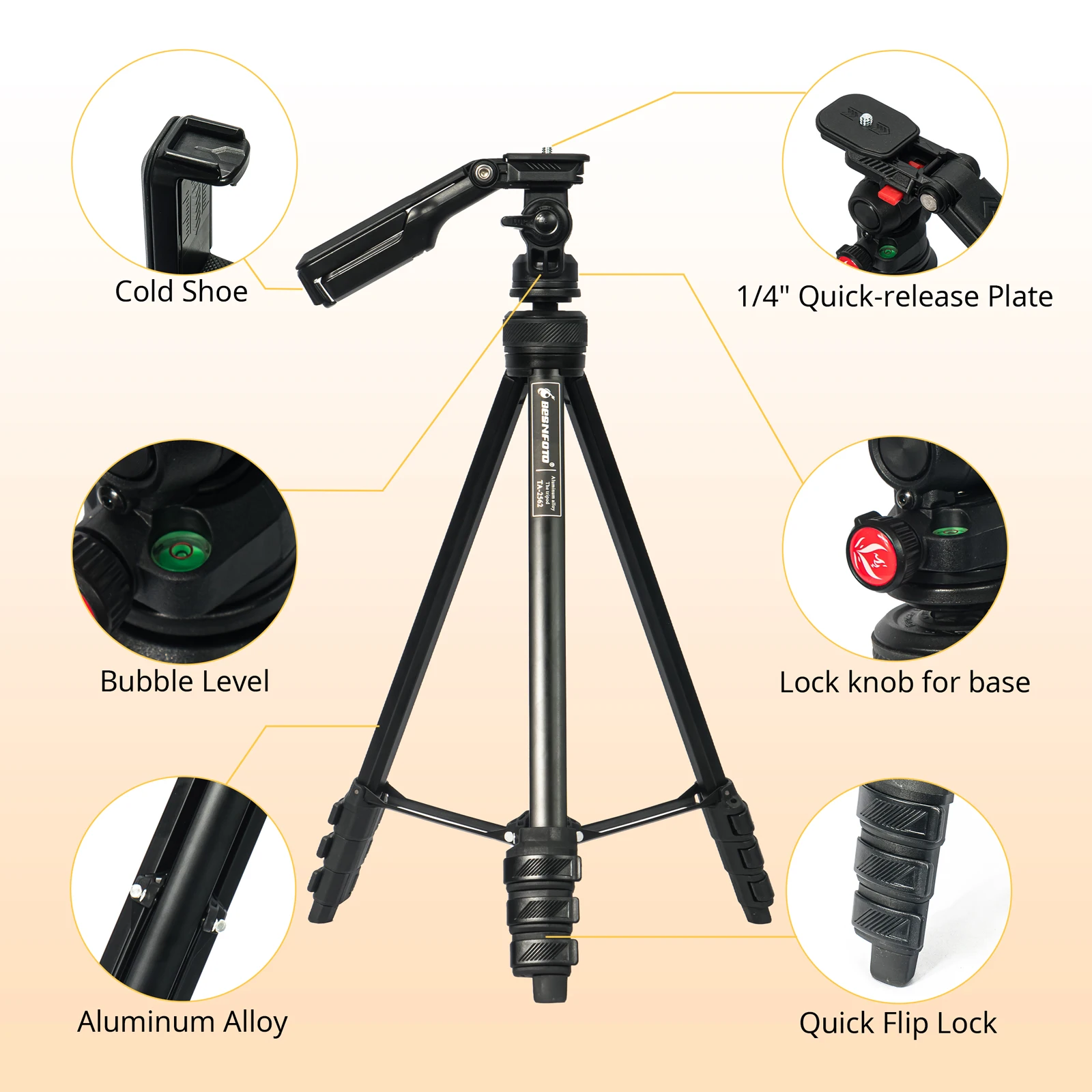 Besnfoto Aluminum Travel Tripod with Hidden Phone Mount – photo 6