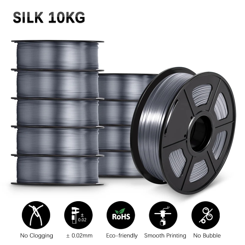 SUNLU Silk PLA Filament 1.75mm, 10 kg (Single, Dual & Tri-Color), SILK Grey